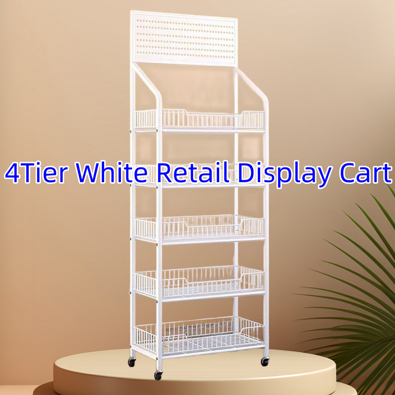 NEW White Retail Display Rack 4-tier Shelf Hooks Merchandiser Snacks Candy Stand
