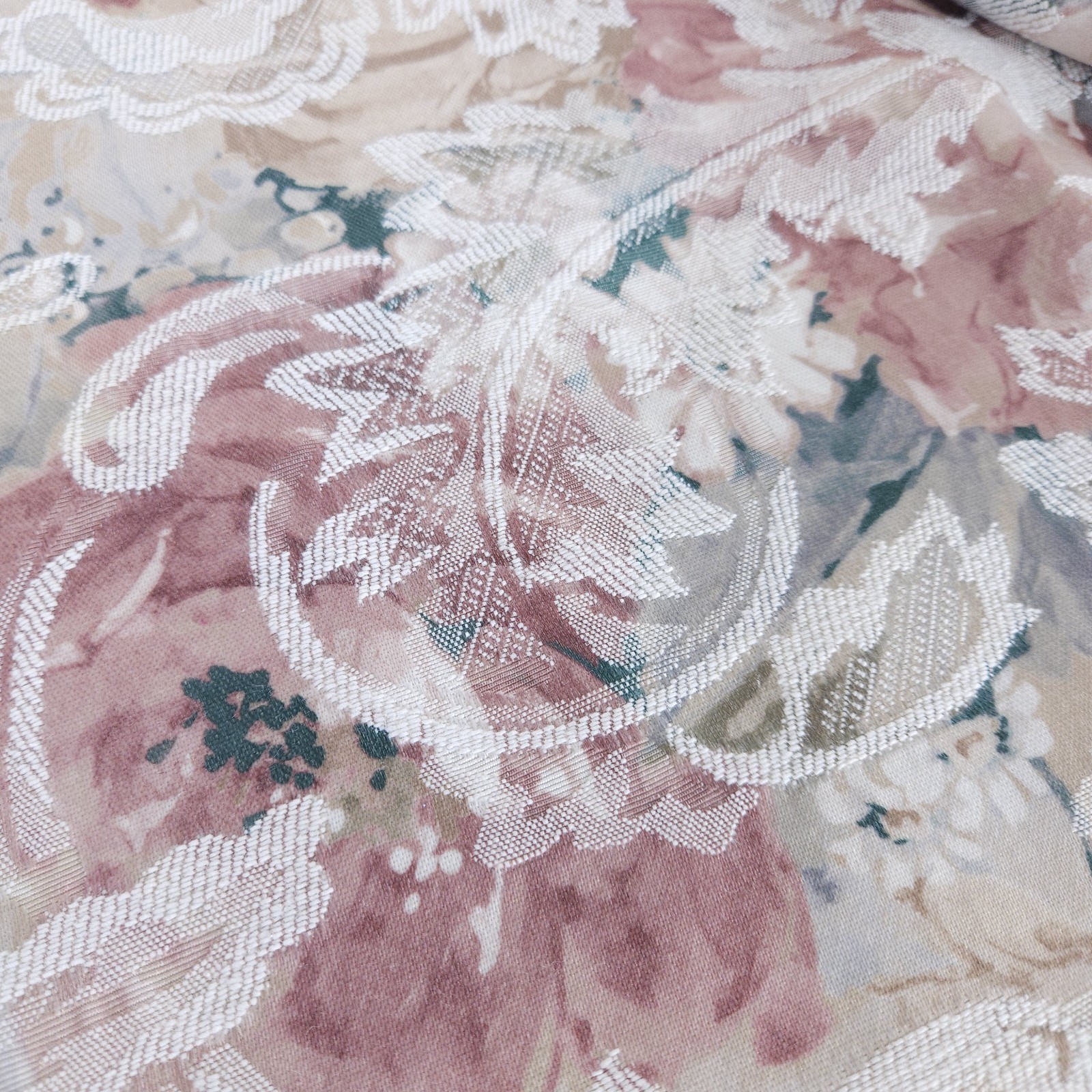 Tablecloth Damask Woven Pastel Floral Reversible White 54" x 80"