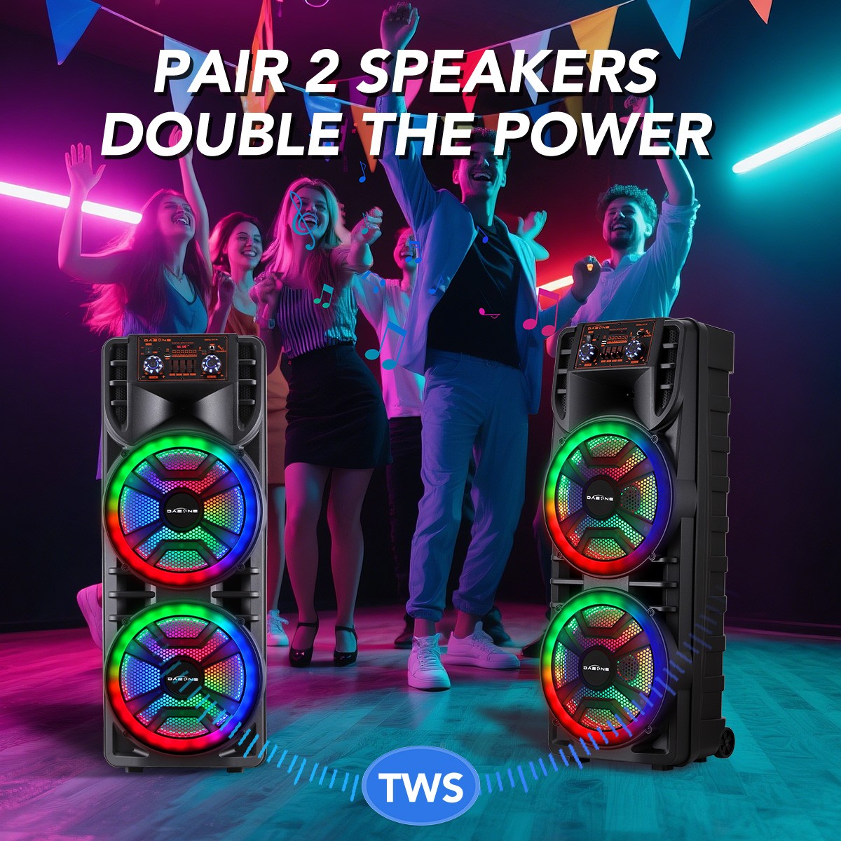 12'' Dual Portable Bluetooth Speaker Subwoofer FM Heavy Bass Sound Karaoke W/Mic