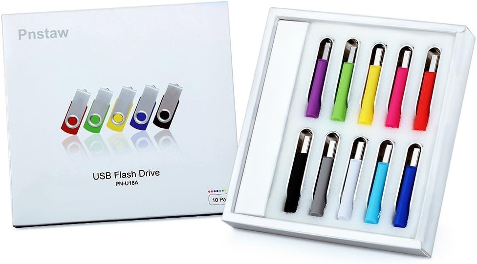 1GB USB Flash Drive 10 Pack - Multi-Color Swivel Memory Stick for Data Storage