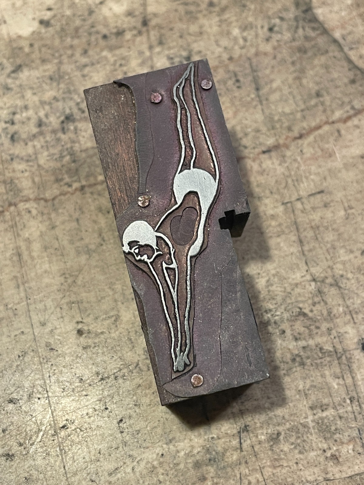 Printing Letterpress Printers Block Woman Diver Swimming (1237)