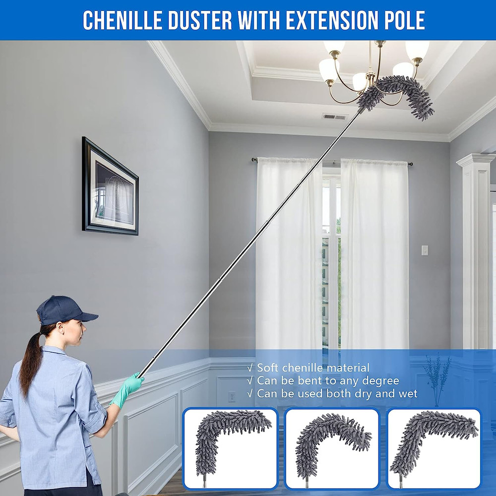 Microfiber Feather Duster Kit with Extension Pole (30–100") – Bendable Washable