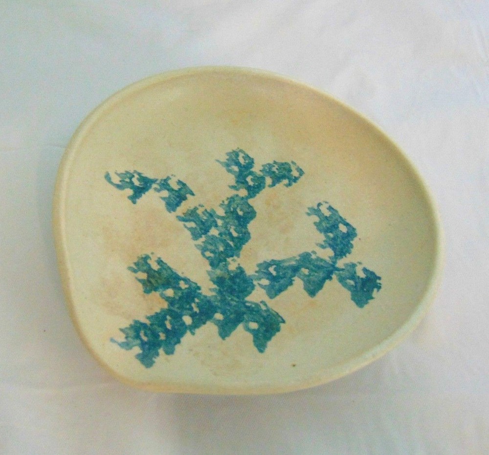 Small Clay Ashtray With A Blue Design