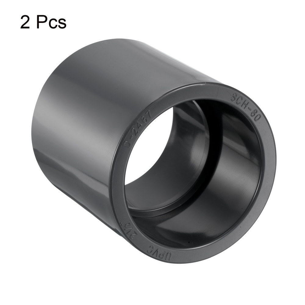 2pcs 2-1/2" Socket SCH80 UPVC Pipe Fitting Straight Coupling Connector, Grey
