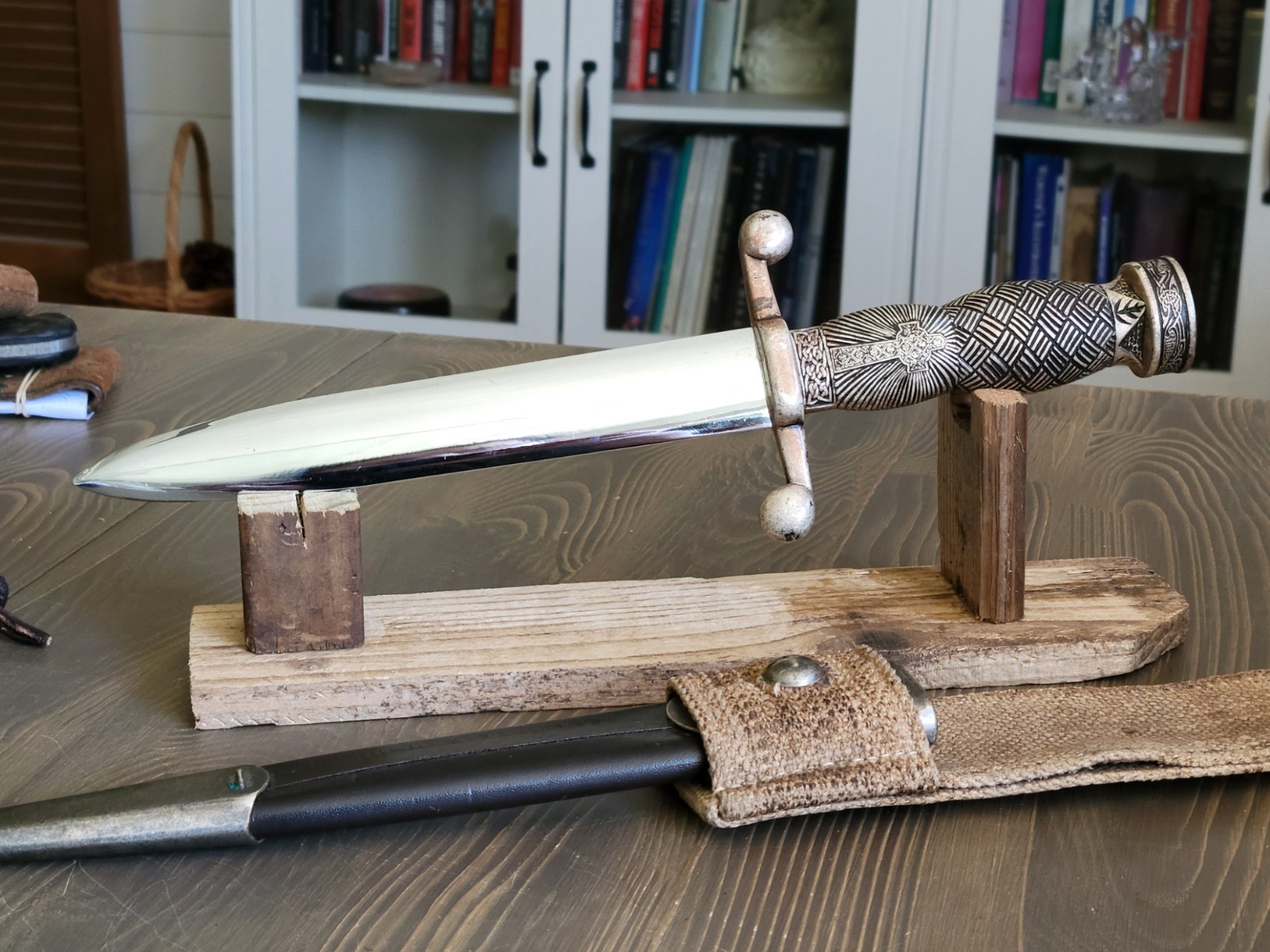 UNIQUE! Vintage Nickle Silver Dagger with Sheath & Frog! Spanish?