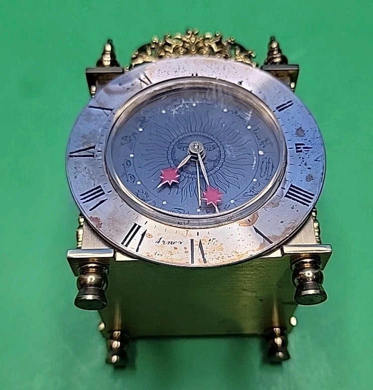 Vintage Ornate Swiss Mechanical Wind Arnex Alarm Clock. - Working Nicely.