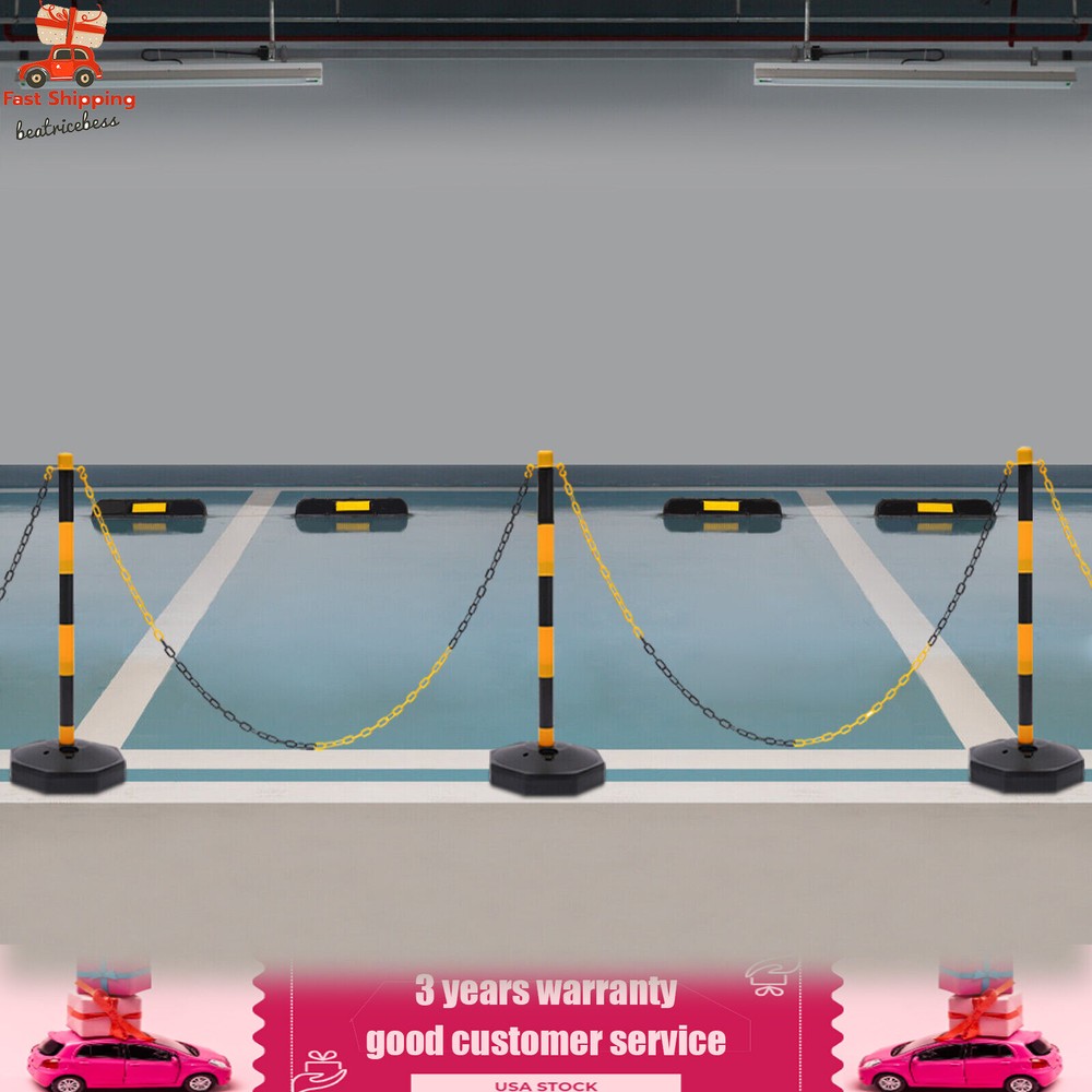 6 Pack Traffic Cones Adjustable Delineator Post Portable Parking Pole W/ Chains