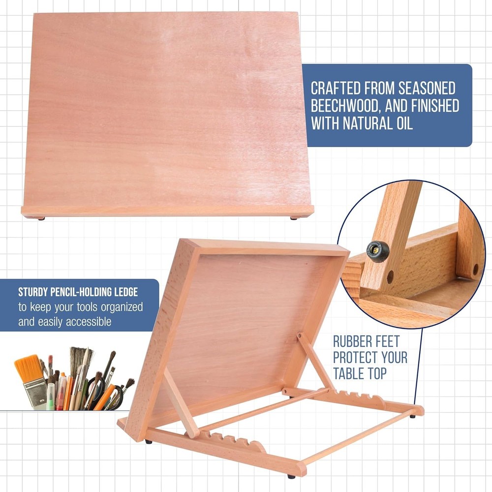 Durable Beechwood Drafting Board with 6 Angles and Pencil Ledge - Portable Use