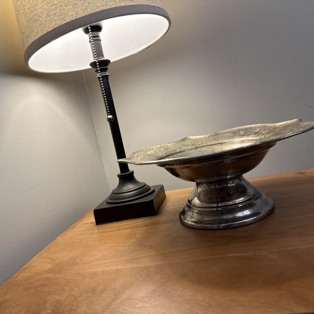 Vintage Ernest Metal Ware Silverplate Compote 10.5”x4” Lions Shield Mark