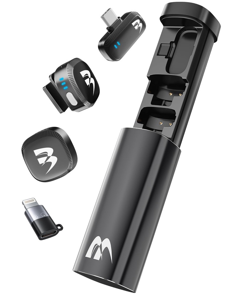 2 Pack Wireless lavalier Microphone,Mini Microphone (Lightning/USB Black Small