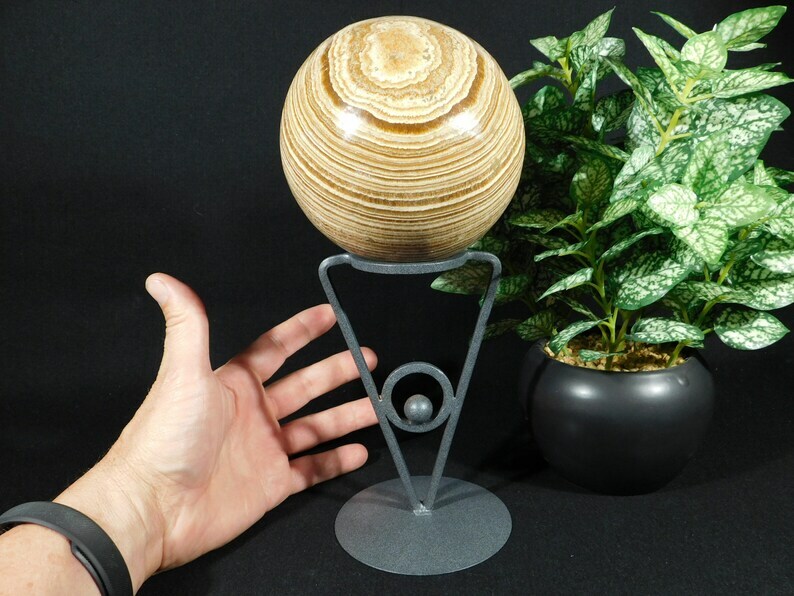Sphere Display Stand Tall Iron Modern Design Dark Silver