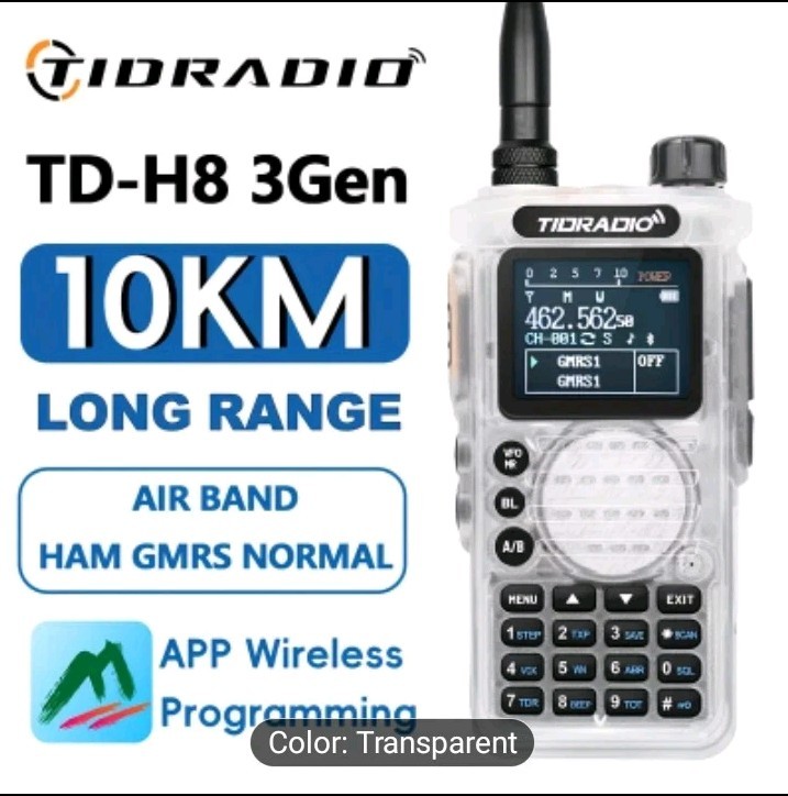 TIDRADIO TD-H8 3rd GEN HAM-GRMS Handheld Two-Way Radio with Bluetooth PROGRAMMNG