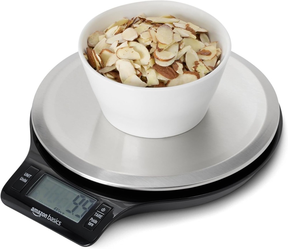 Amazon Basics Digital Kitchen Scale with LCD Display, Batteries Included, Weighs