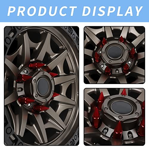 24Pcs Anti Theft Spikes Extended Tuner Wheel/Rims Lug Nut M14X1.5+Socket() Red