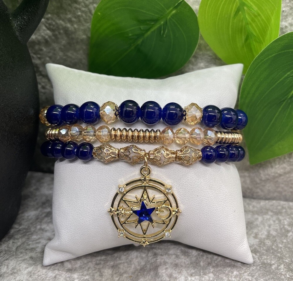 3 PC Handmade Boho Beaded Stackable 6.25” Plus Stretch Bracelet Set New B1167