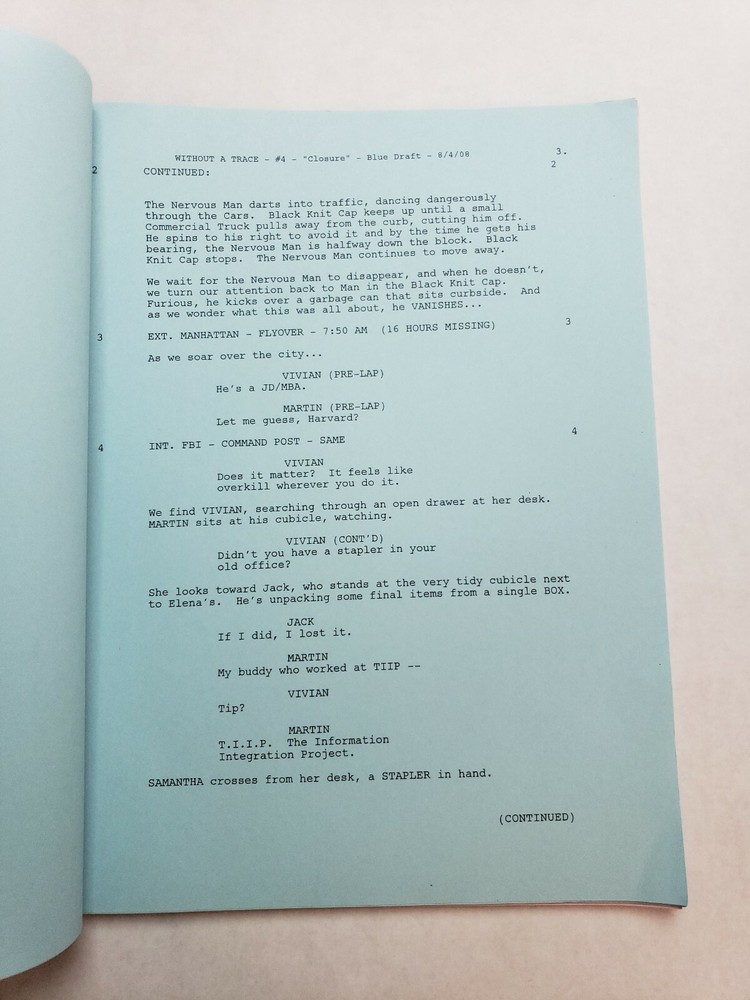 WITHOUT A TRACE / Jan Nash 2008 TV Show Script, ANTHONY LAPAGLIA "Closure"