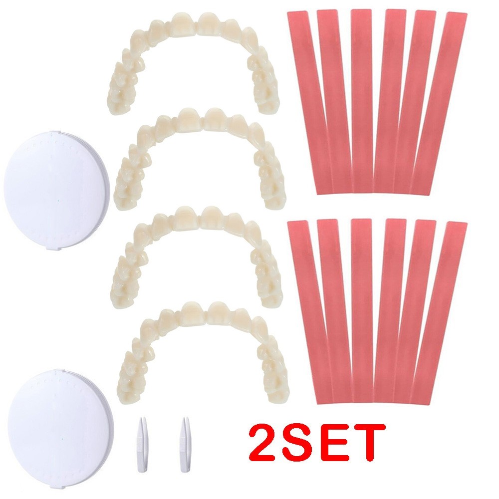 2 Set DIY Dentures Fake Teeth Kits Top and Bottom Dentures Temporary Fake Teeth