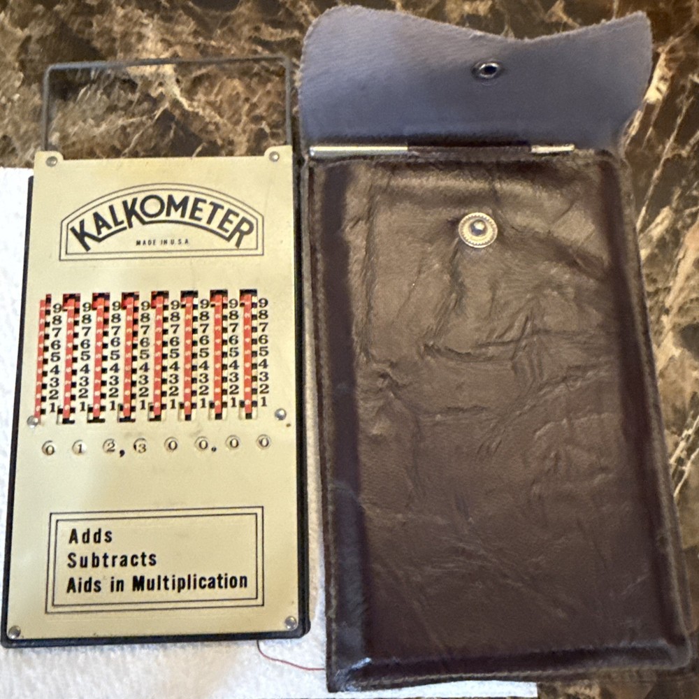 Vintage Kalkometer  Pocket Adding Machine With Case + Original Instructions