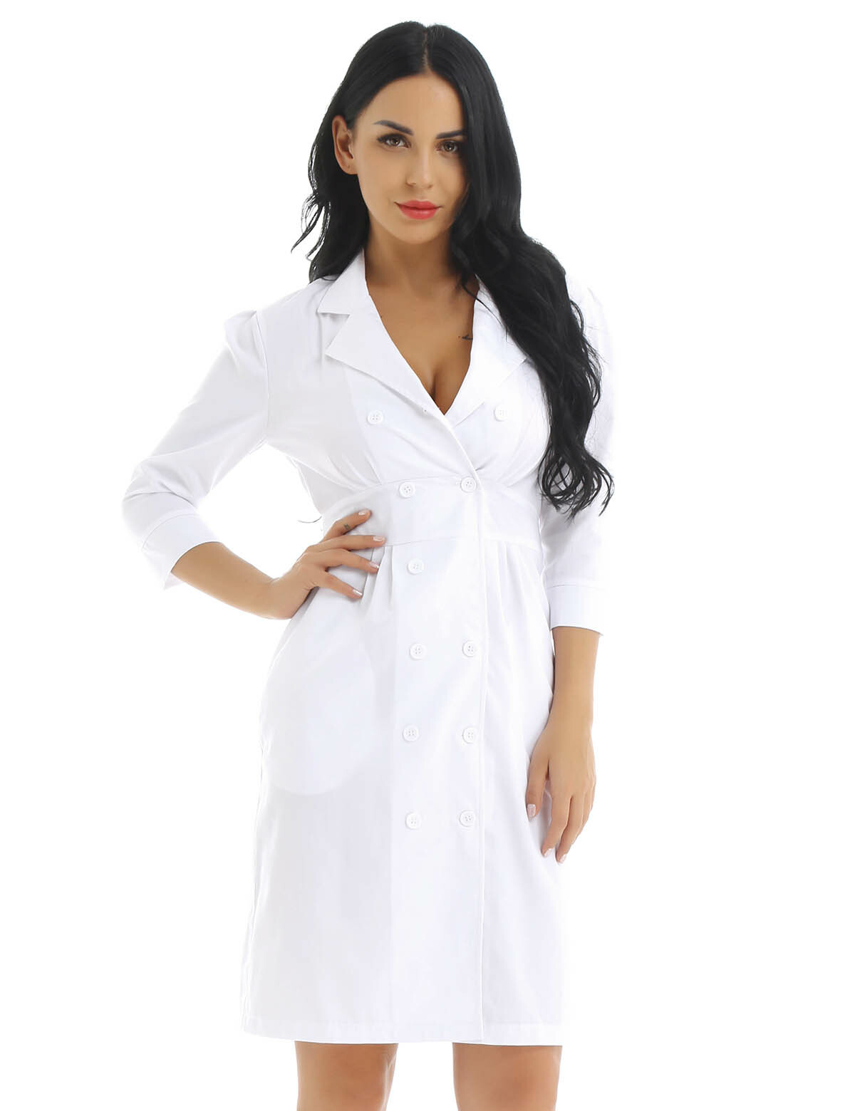Women Adult Hospital Medical Doctor Nurse Uniform Scrub Tops Lab Coat Long Dress