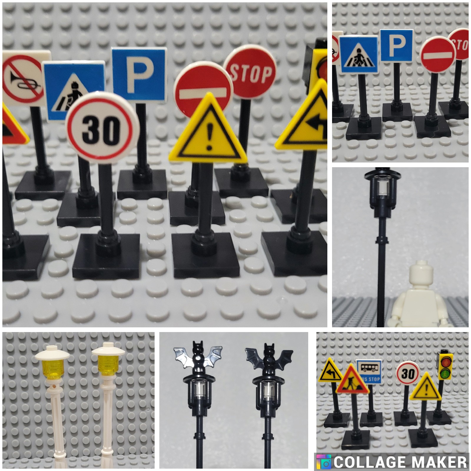 Road Accessories - Road Signs and Road Lamp Posts / Lights for Minifigure