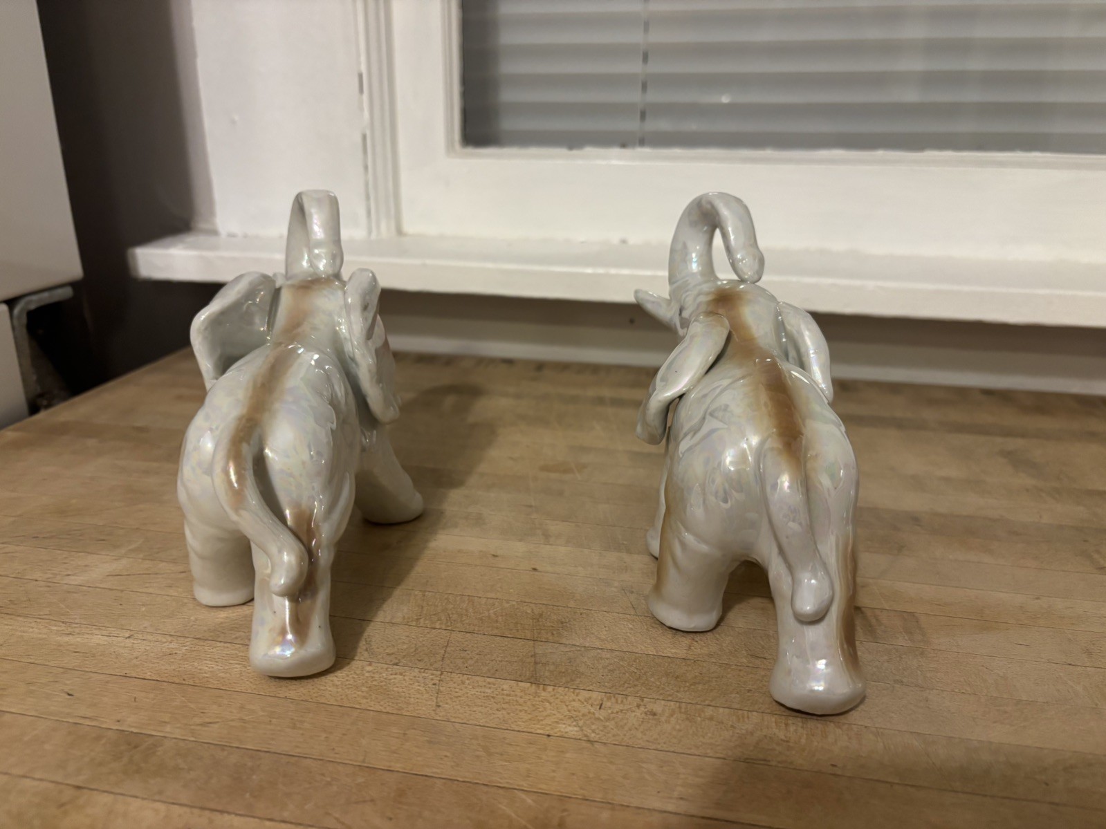 Vtg Lustreware Elephant Figurine 1950's Trunk Up LusterWare Gray & Pink MCM set