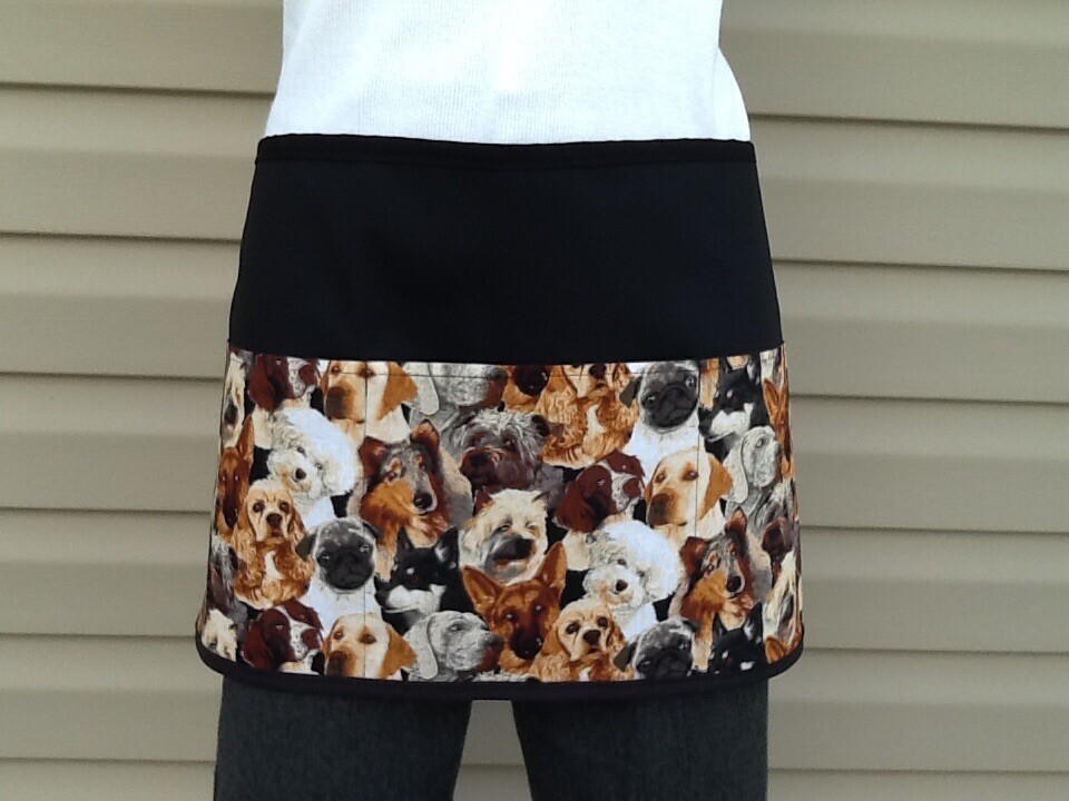 Cute dogs 3 pocket Waist Half apron Waitress Server resturants Black Janet’s