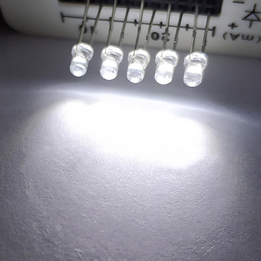 Super Bright White LED 3mm 3V Water Clear Transparent - 10x 25x 50x 100x Pc Pkgs