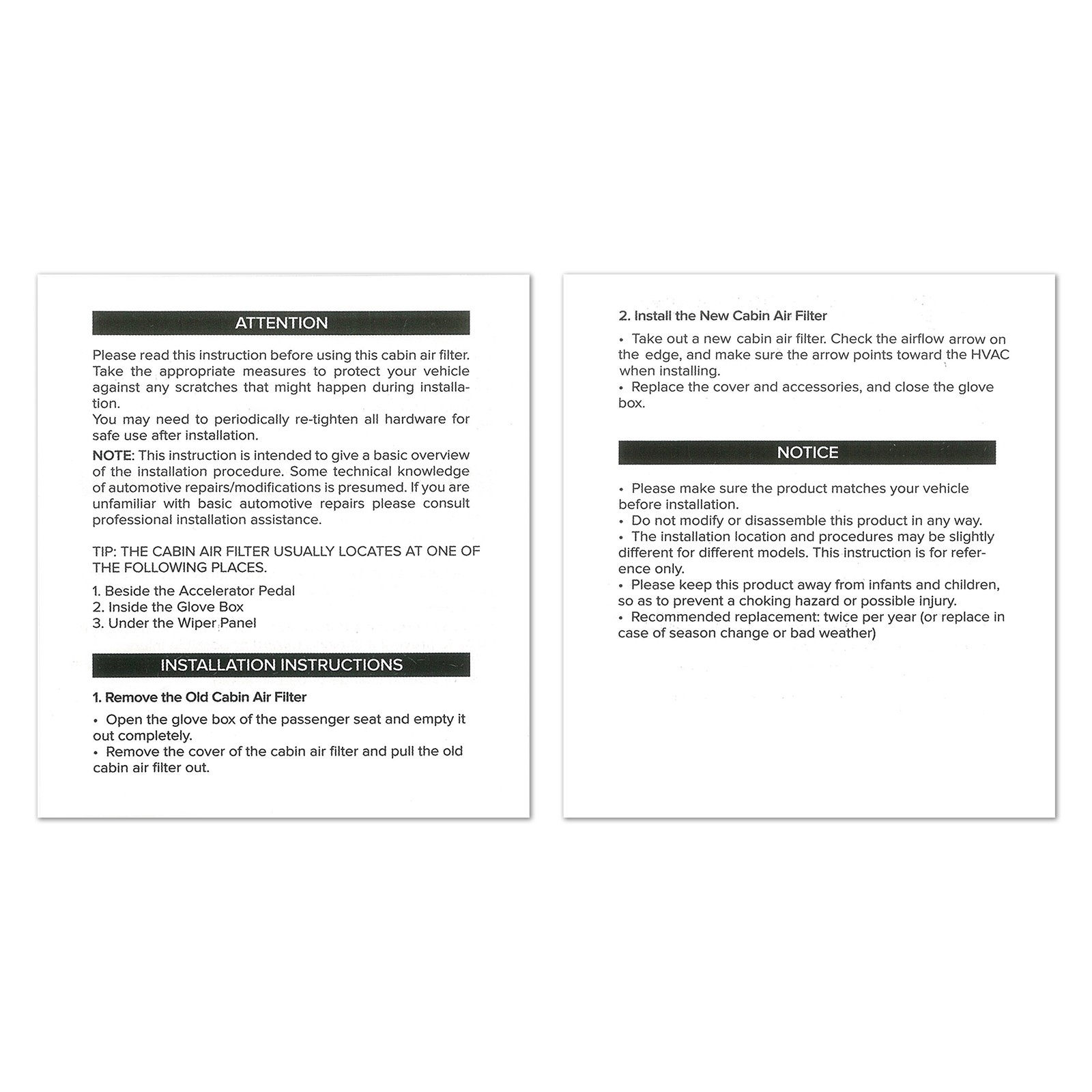 CF12312 Cabin Air Filter & Activated Carbon Compatible with Nissan Versa 2020-23