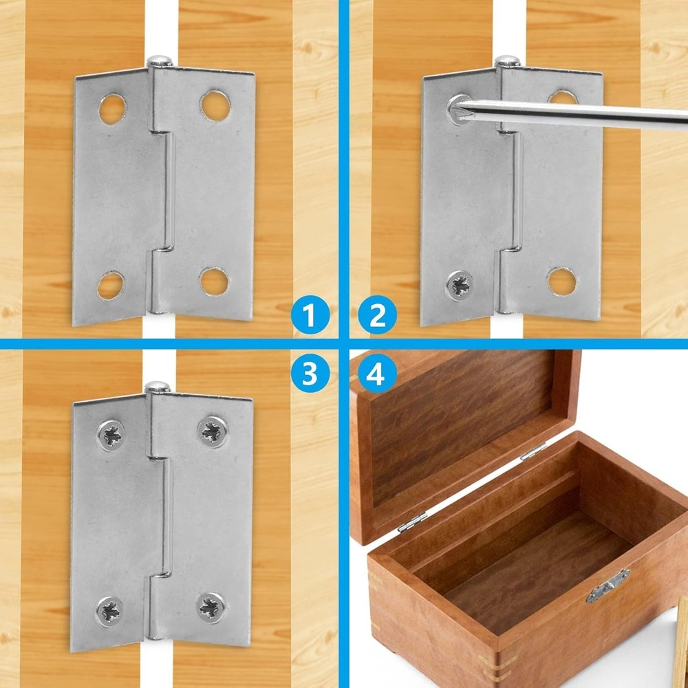 Durable 1.5" Mini Hinges - 6-Pack Rust-Resistant Craft & Cabinet Hinges