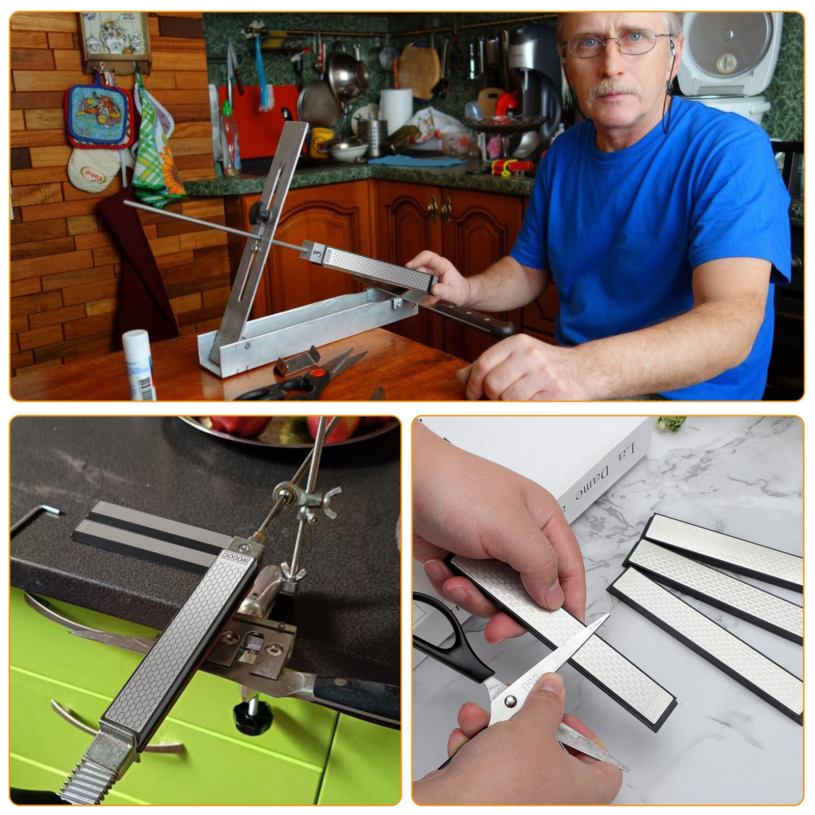 4PCS Diamond Sharpening Stone Set 400 600 1000 3000Grit Knife Chisel Sharpener