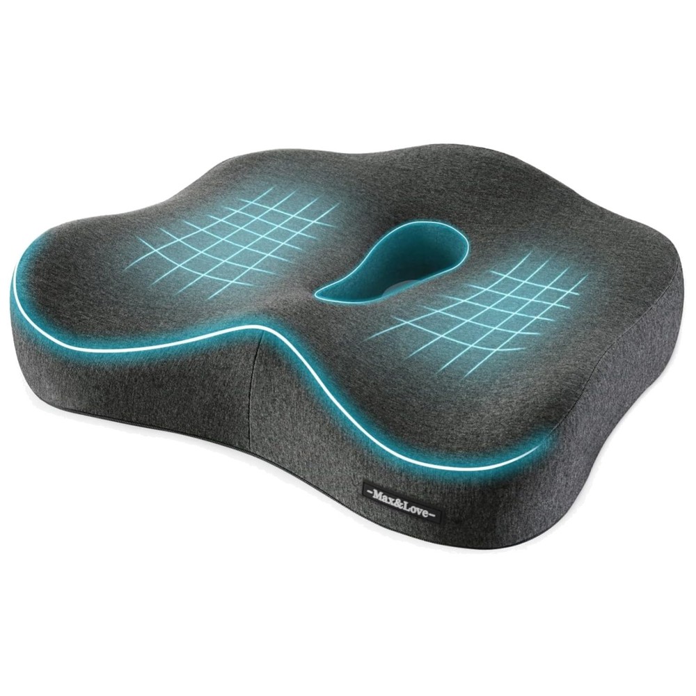 Dark Gray Memory Foam Chair Cushion, Sciatica Relief