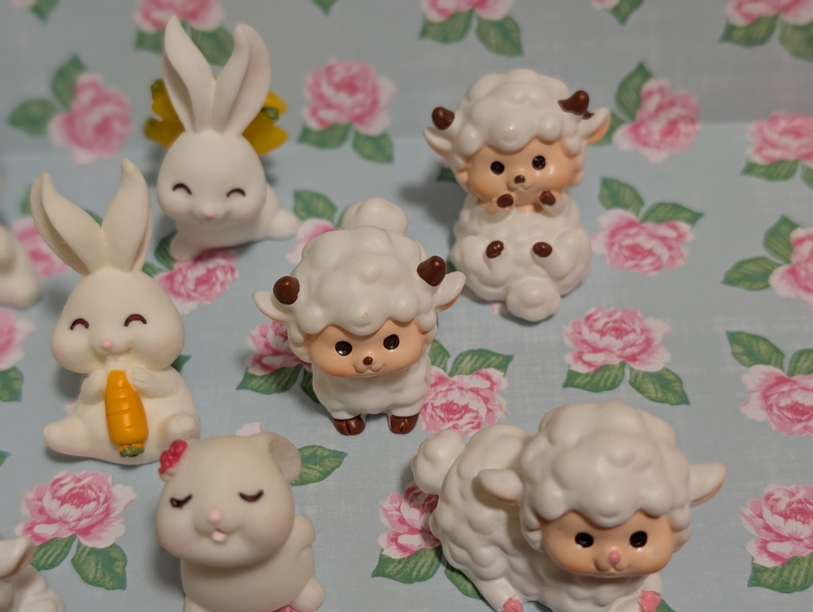10 Miniature Bunny Rabbit Lambs Figures 1"-1.5