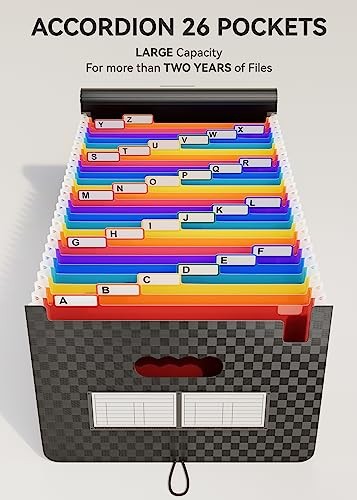 File Organizer, Expanding File Folder A4 Letter 26 Pockets Checkered Pattern
