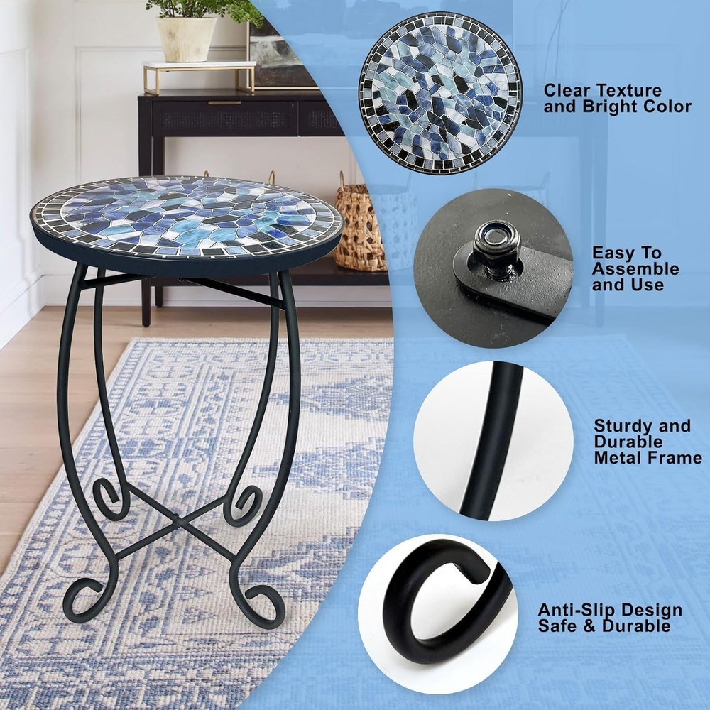 Compact & Elegant Ceramic Outdoor Side Table - Easy Assembly, 12-Inch