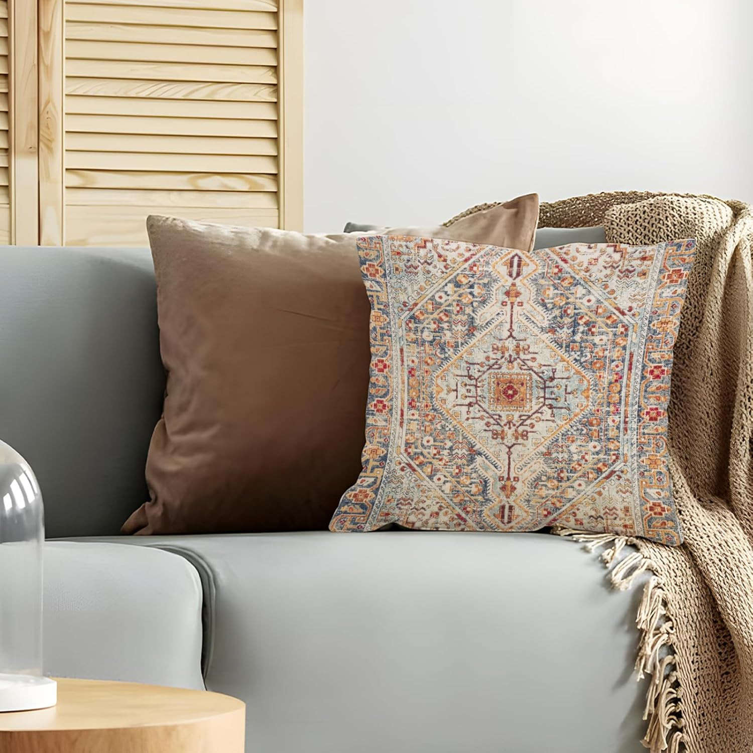 Boho Throw Pillow Covers 18x18 inch Set of 2,Bohemian Vintage Carpet Pattern Ant