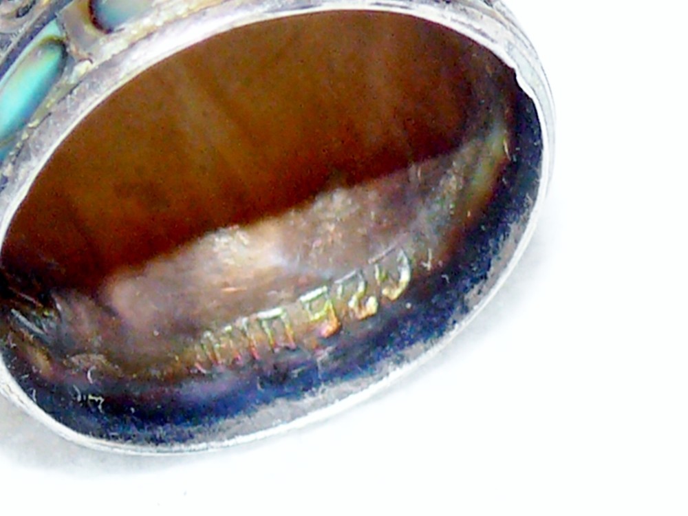 Antique Sterling Silver 925 Thimble Mexico Abalone Shell Applied Scroll 2.3 Gram