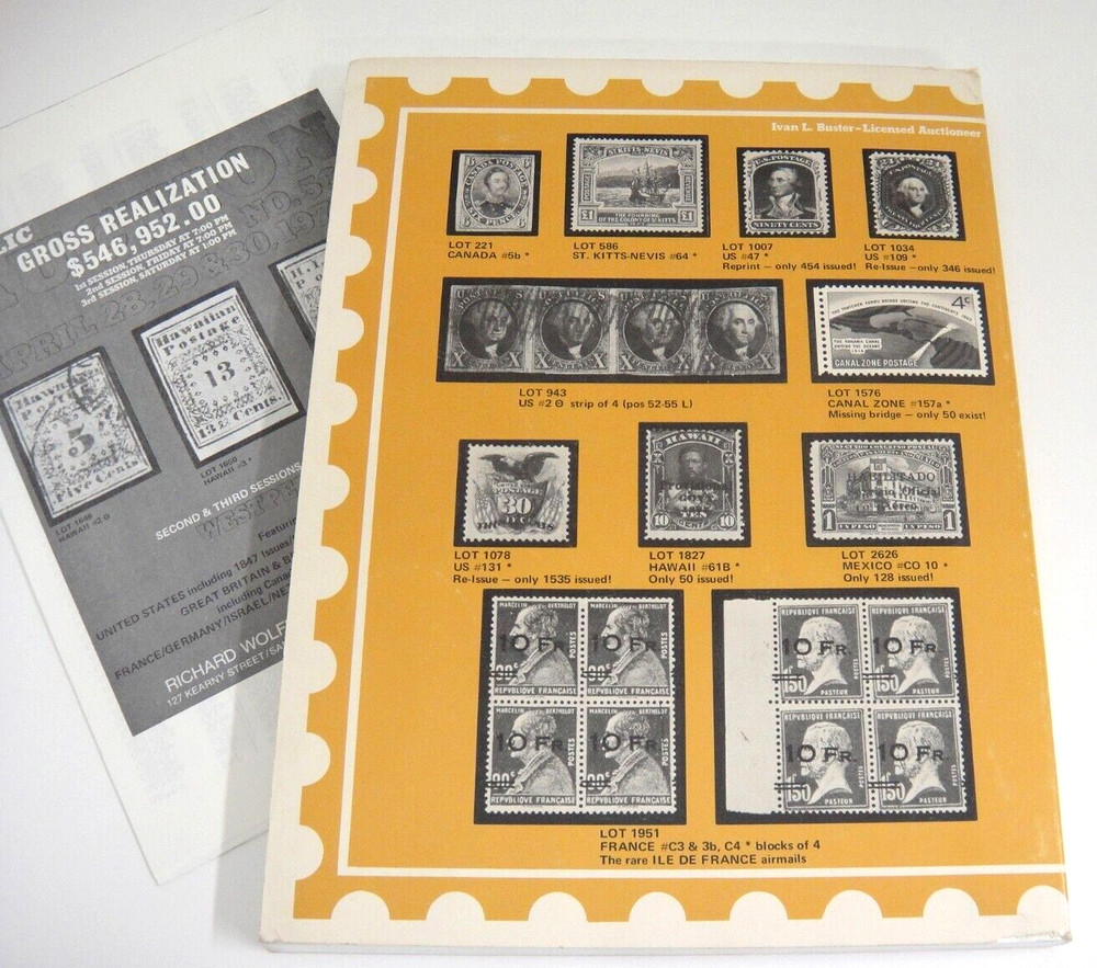 Wolffers Stamp Auction Catalog 1977 w Prices Realized Hawaii Missionaries Israel