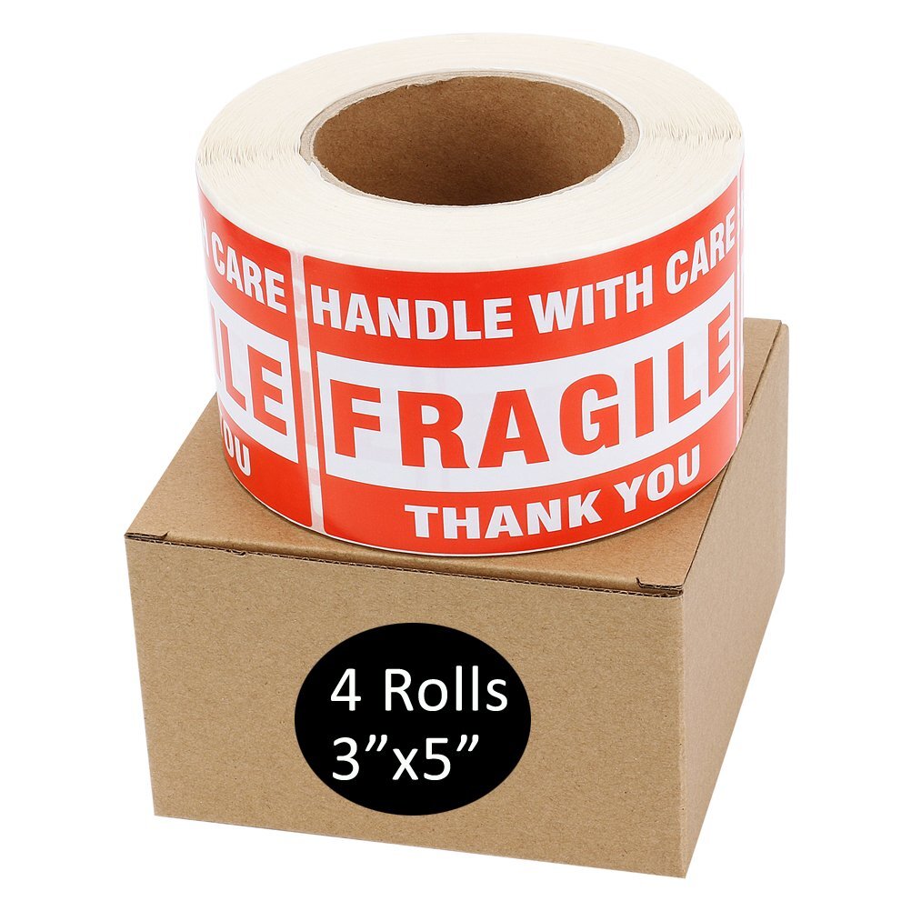 4 Rolls 500/Roll 3x5 Fragile Stickers Handle with Care Thank You Shipping Labels