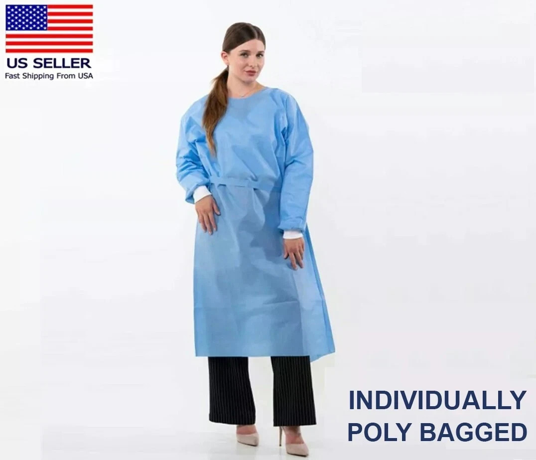 AAMI Level 3 Disposable Isolation Gowns Medical Blue Large Case of 10 20 100 175