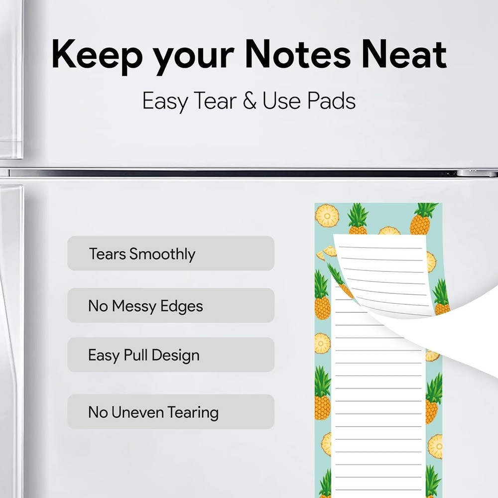 Stylish Magnetic Notepads - Durable 4-Pack with Fruit Theme for Easy Note Taking