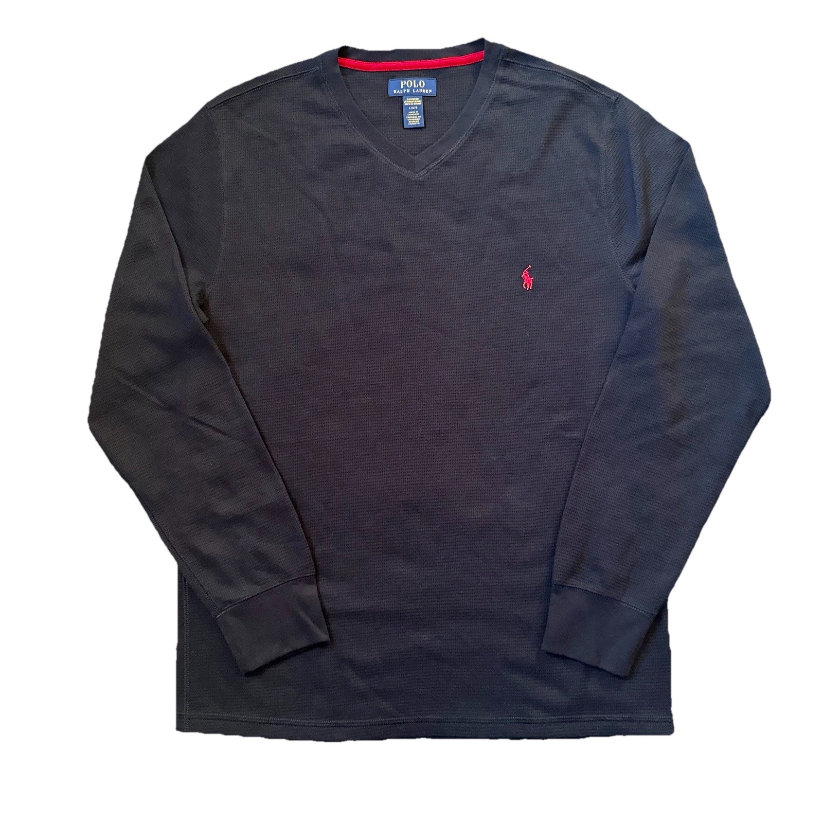 Polo Ralph Lauren Men’s Waffle knit Long Sleeve Large Black V-neck