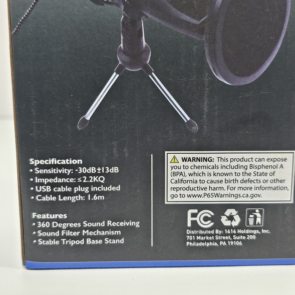Portable USB Microphone with Pop Filter & Stand | Multi-System Compatible | NIB