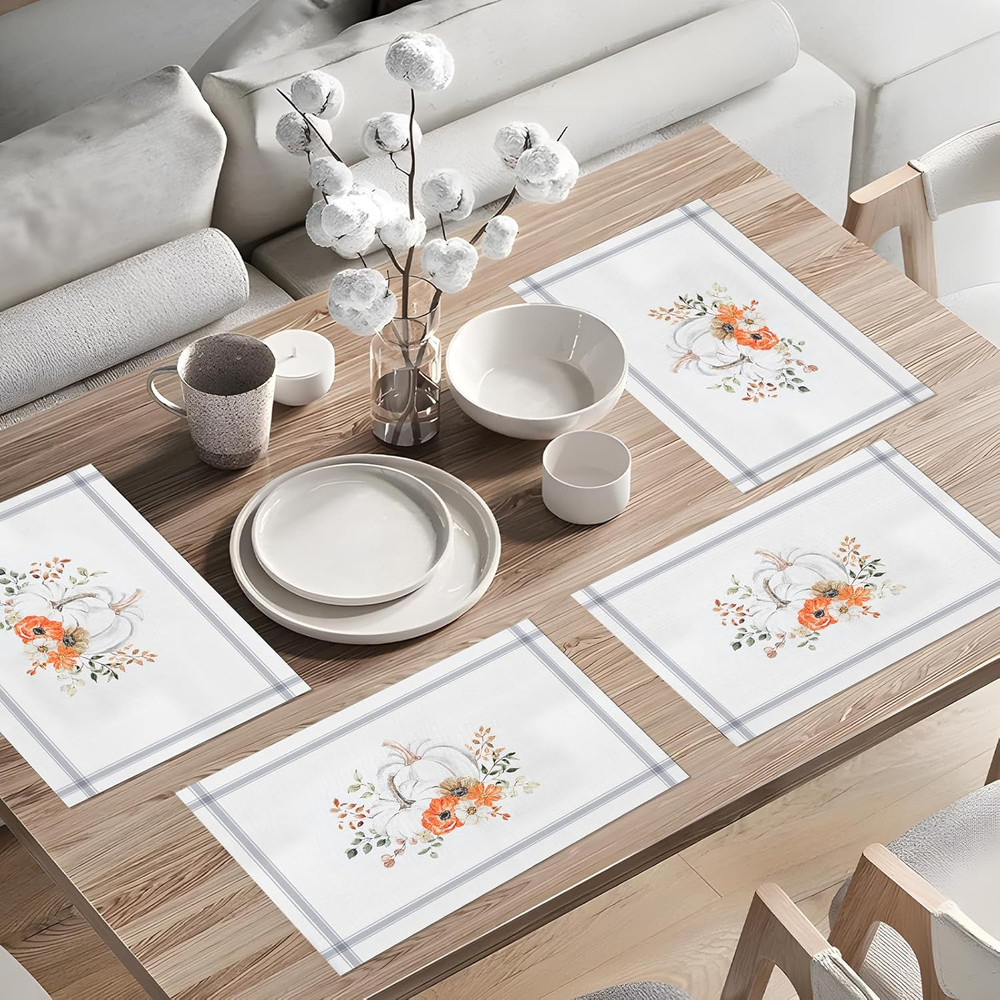 4Pcs Fall Table Runner, Thanksgiving Decorations Indoor, Kitchen Decor Tableclot