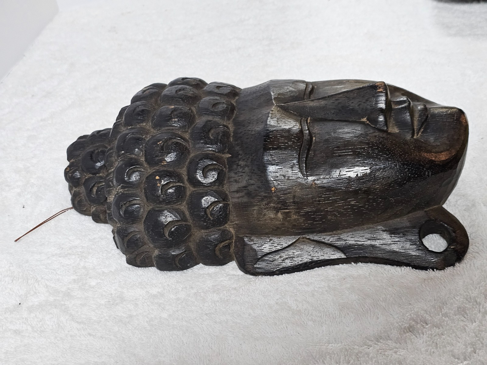 VTG Indonesian Hand Carved Wooden Buddha Head Wall Mask 11" Tribal Art Decor