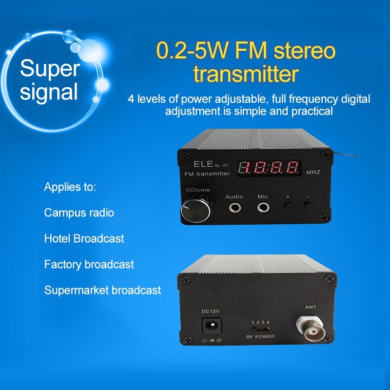 5W Stereo FM Transmitter Wireless Audio Broadcast Radio Power Adjustable pe66