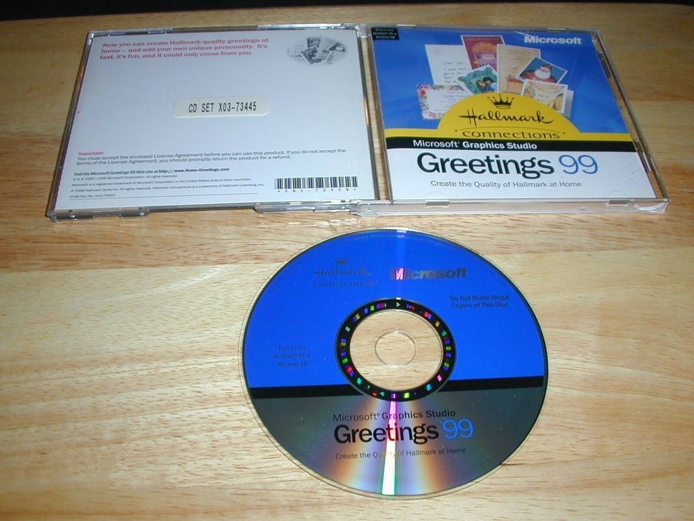 Microsoft Greetings 99 MS Graphics Studio PC CD-ROM Hallmark for Windows 95/98