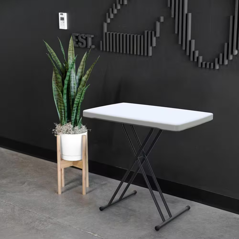 30 In. White Plastic Adjustable Height Folding Utility Table
