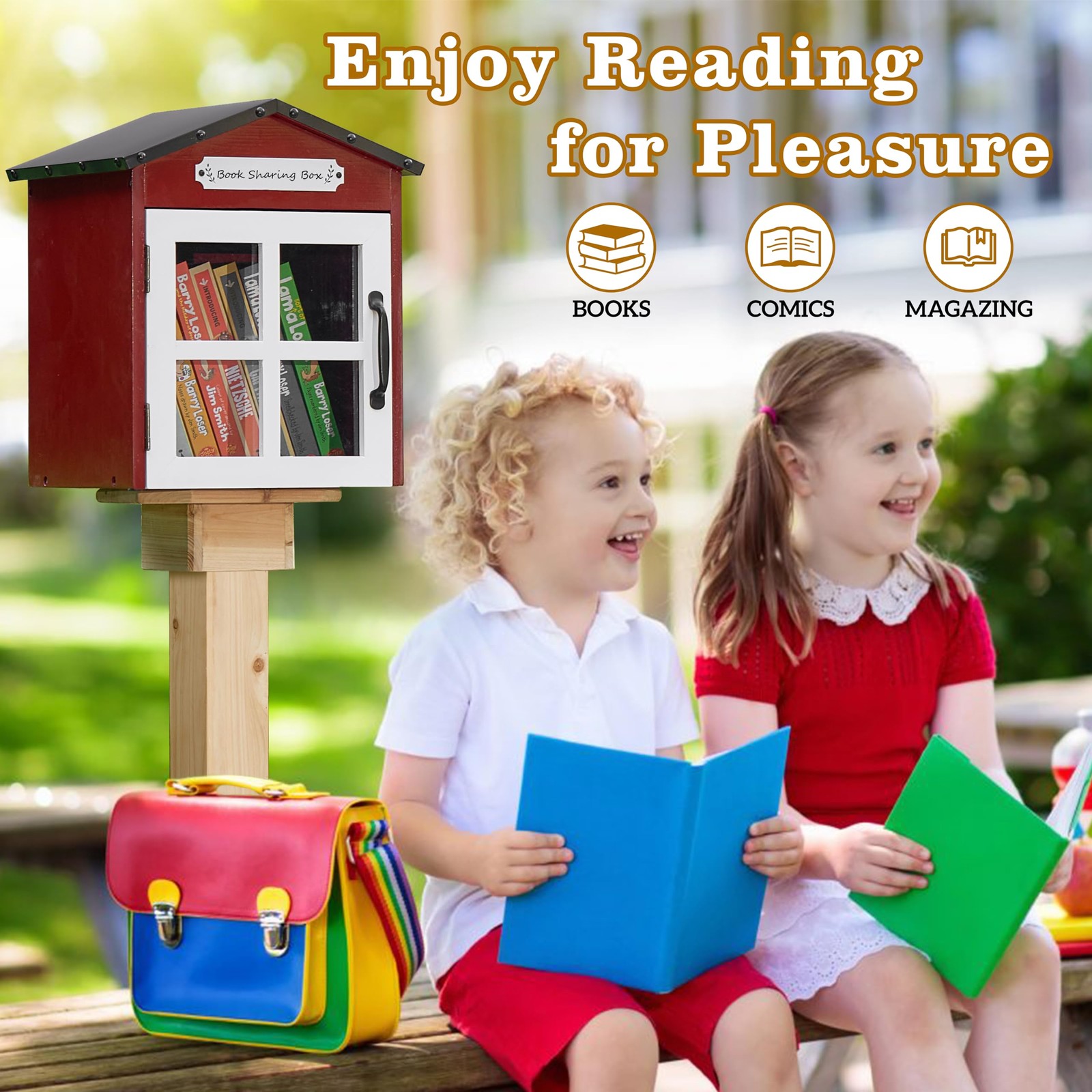 Little Library Box Outdoor: Natural Wood Free Library with Reinforced Waterpr...