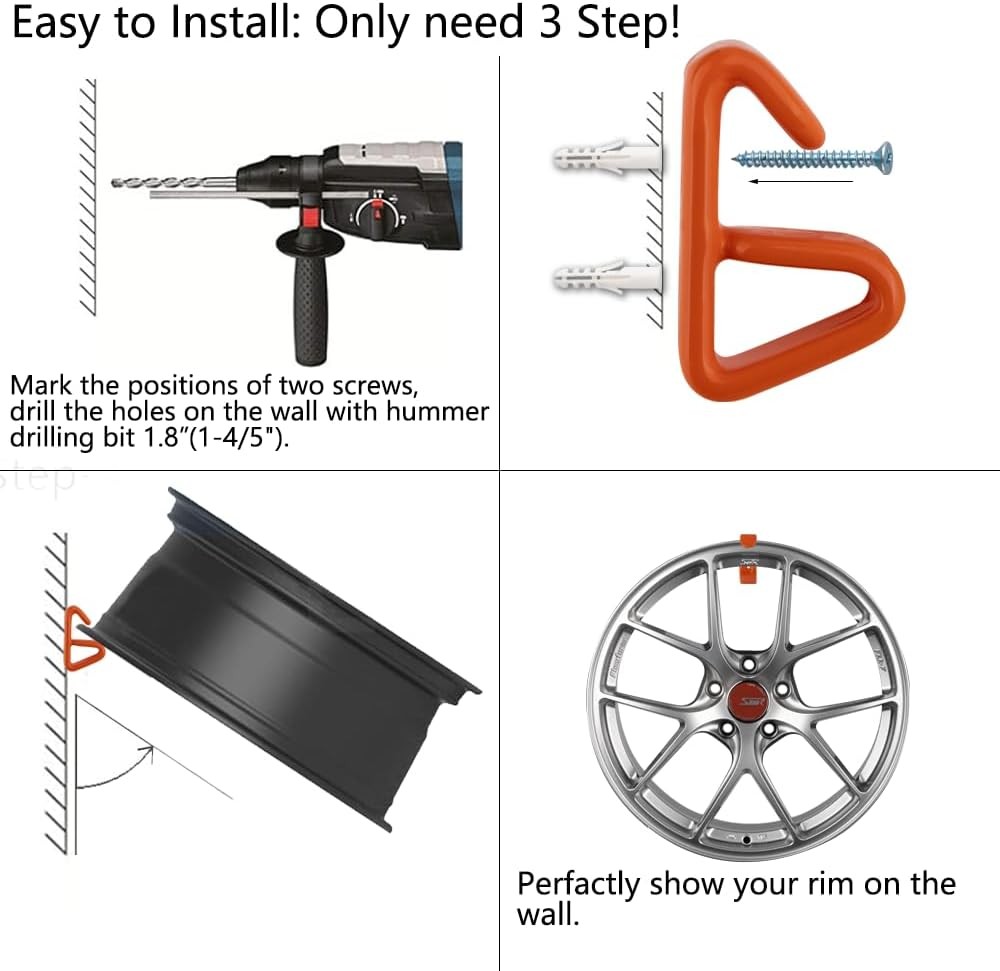 Wheel Display Hooks, Car Rim Hooks Solid Steel 8 Pack, Orange