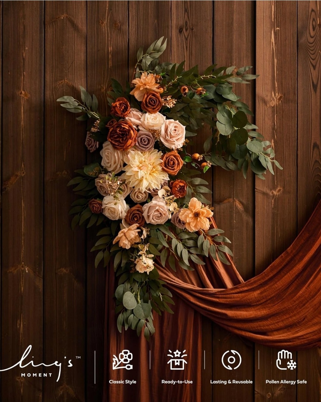 Ling's Moment Burnt Orange Artificial Wedding Arch Flowers Kit Pack of 4